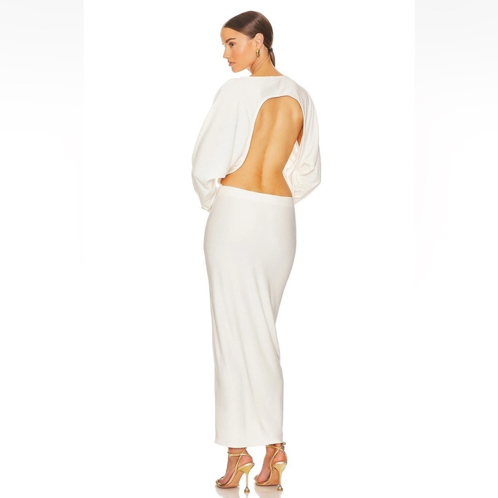 Helsa Women Matte Jersey Open Back Dress White Size M Party Maxi Elegant - Picture 2 of 14